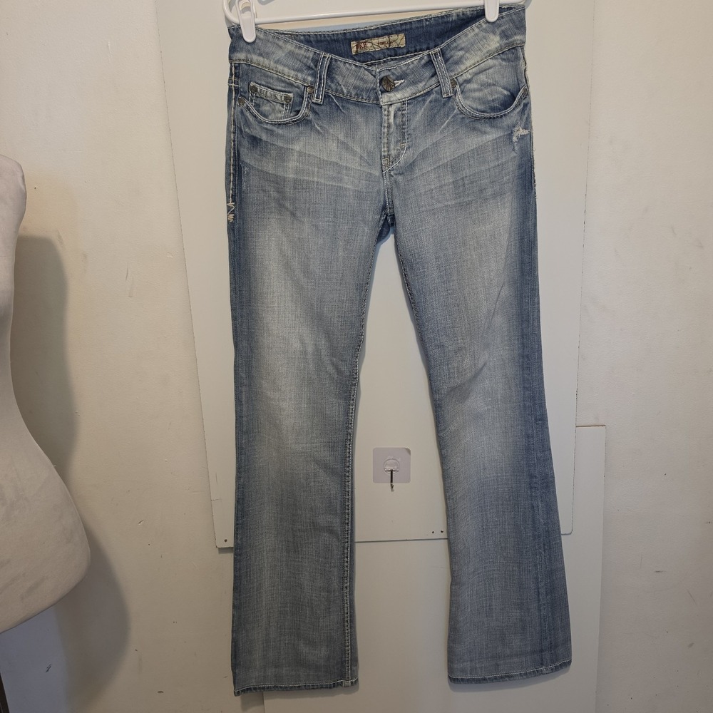 BKE Stella Women's Jeans 30x33.5 Light‎ Wash Distressed Bootcut Stretch Denim